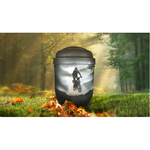 Hand Painted Biodegradable Cremation Ashes Funeral Urn / Casket - Off Road Motocross Bike Rider